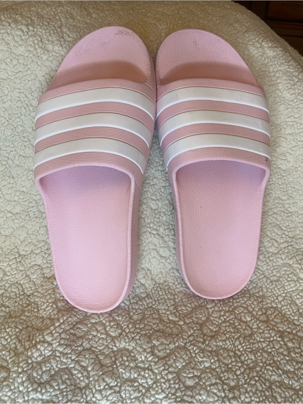 adidas Pink Slides with White Stripes - Kids' Casual Sandals